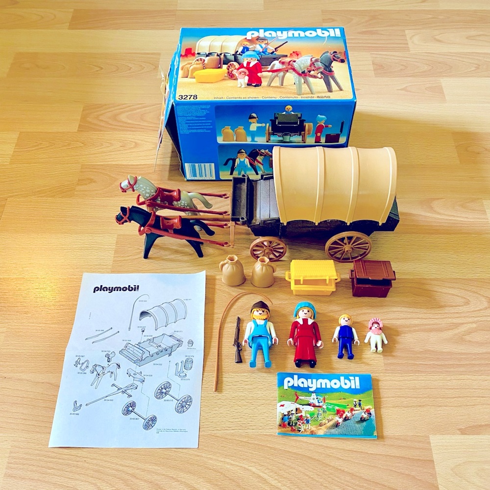 COMPLETE BOXED PLAYMOBIL SET 3278 COVERED WAGON OREGON TRAIL SETTLERS